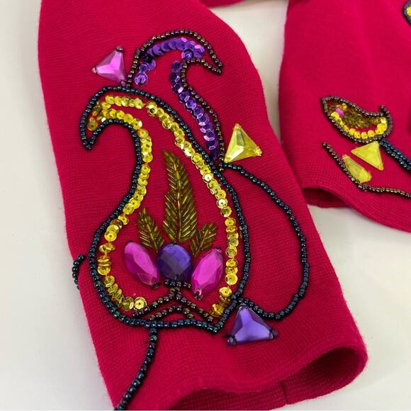 Outlander Vintage Wool Bolero Jacket Medium 80s 90s Beaded Jewel Pink Fancy - Picture 8 of 10